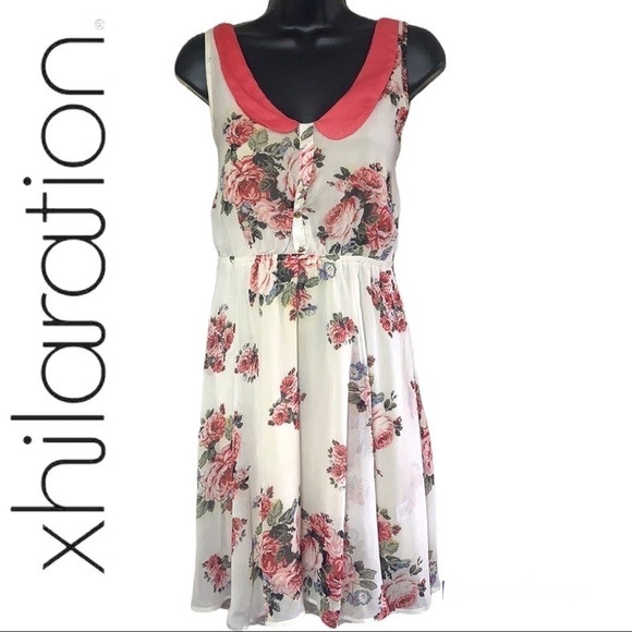Xhilaration White/Pink Floral Tunic Button Front Collared Mini Dress Size M - Picture 1 of 15